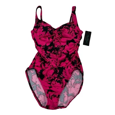 Traje de baño verde aguamarina para mujer S negro rosa caliente floral de una pieza acanalado resort playa Foto 1 de 4
