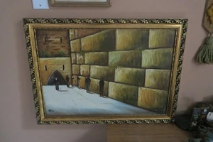 Vintage Öl Leinwand Gemälde signiert Shlomo gerahmt 18"x20" Klagemauer Jerusalem - Bild 1 von 7