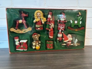 Vintage 11 handbemalte Weihnachtsschmuck aus Holz - Bild 1 von 4