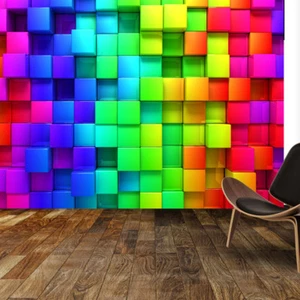 3D Colours Cubes Wallpaper Photo Pattern Wall Mural Home Living Room Decoration - Picture 1 of 4