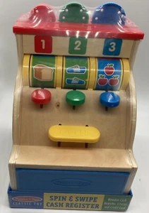 Register Grocery StorePretend Play Spin&Swipe Wooden Cash Register W/Coins&money - Picture 1 of 9
