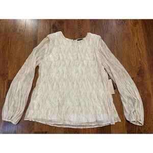 Blusa halógena para mujer plisada manga larga marfil talla mediana nueva con etiquetas  - Imagen 1 de 6