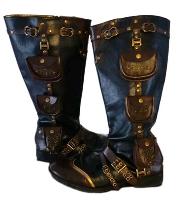 Ellie 181-Silas Boots Womens 9.5 Pouch Steampunk Black Buckles Cosplay READ - Image 1 of 4