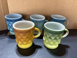 Vintage 5 Anchor Hocking Fire King Kimberly Diamond Coffee Colorful Cup Mugs - Picture 1 of 7