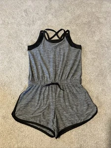 Athletic Works Girls Romper M 7-8 Black Gray Racerback Cinch Elastic Waist GUC - Picture 1 of 11