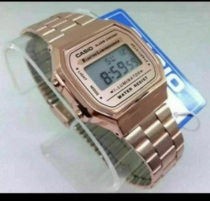 NEW CASIO Retro Classic Unisex Digital Steel Bracelet Watch-A168WA1YES Rose Gold - Picture 1 of 2