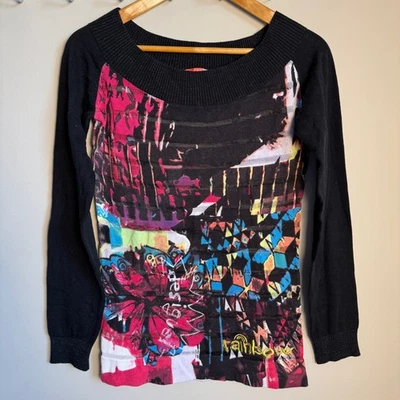 Desigual Women's Long Sleeve Sweater Top Abstract Art Size Large Dolman Sleeve - Image 1 of 4