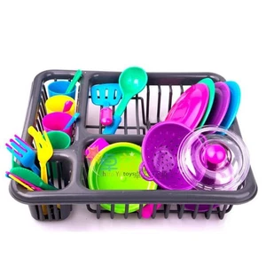 Realistic Pretend Dishware Toy 28pcs for w/ Drainer Basket Preschool Party Activ - Picture 1 of 8