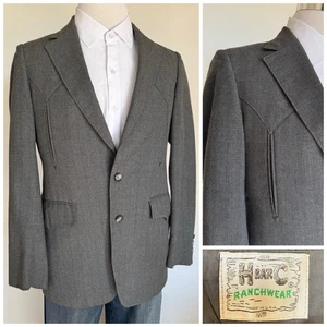 Cappotto sportivo vintage H Bar C uomo 40 grigio western blazer ranchwear rockabilly USA - Foto 1 di 19