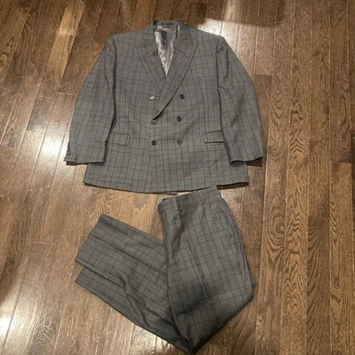 Ralph Lauren Suit Mens 46R Gray Sport Coat Double Breasted Jacket Pants 38X30 - Image 1 of 4