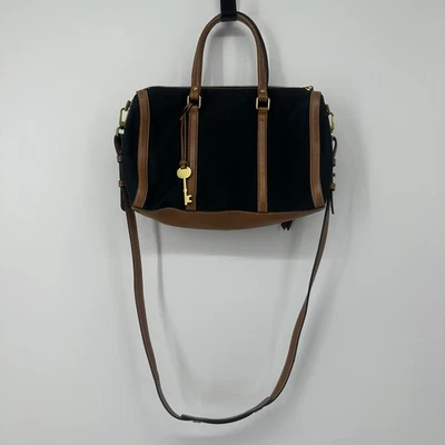 Bolso Bandolera FOSSIL Kendall Negro Lona/Cuero Borde Cartera Bolso Llavero Dije Foto 1 de 4
