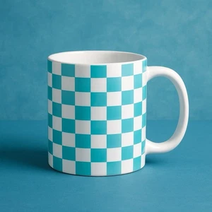 Tazza tazza turchese tè caffè oversize modello scacchiera 18 oz - Foto 1 di 3