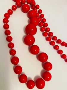 Vintage 28” Red Graduated Bead Necklace - Picture 1 of 3