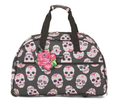 Bolsa de mano Betsey Johnson Skull Party Lrg Travel Weekender Rolling Duffle nueva con etiquetas Foto 1 de 4