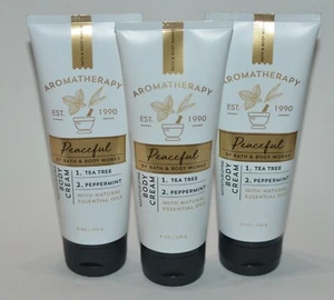 3 BATH BODY WORKS AROMATHERAPY PEACEFUL MOISTURIZING CREAM LOTION TEA TREE MINT - Picture 1 of 6
