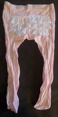 Infant White Lacy Bottom Pink Baby Tights Vintage - Image 1 of 2