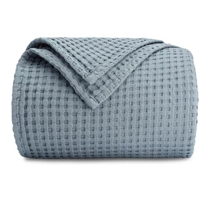 Waffle Blanket Queen, 90" X 90" - 100% Cotton Lightweight Breathable Bed Blanket - Picture 1 of 6