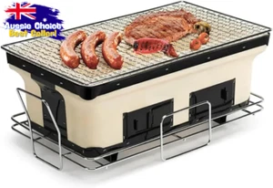 BBQ Tabletop Grill Hibachi Japanese Korean Clay Firebox Dual Charcoal Chambers - Picture 1 of 12