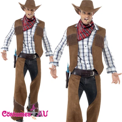 Disfraz de vaquero con flecos para hombre Rodeo Western Adulto Salvaje Oeste Juegos con disfraces Conjunto marrón Foto 1 de 4