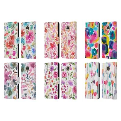 NINOLA WATERCOLOR ARTISTIC FLOWERS LEATHER BOOK WALLET CASE FOR MOTOROLA PHONES - Image 1 of 4