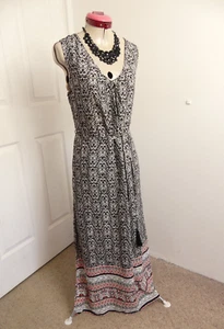KATIES Black White Maxi DRESS Size 14 NWT NEW Long Belt Geo Print Tassel Boho - Foto 1 di 6