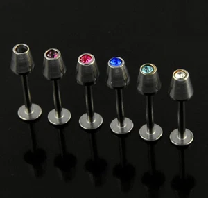 Labret Monroe Lip Chin Ear Barbells Steel Tragus Helix Snug Rook Bar With Gem - Picture 1 of 7