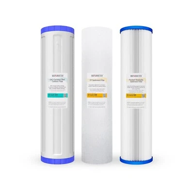 3 Pcs Big Blue 20"x4.5" Whole House Pleated Sediment GAC Carbon Water Filter Set - Image 1 of 4