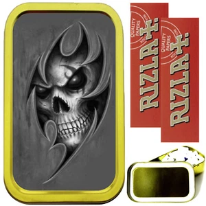 SKULL TEAR SMOKING SET, GOLD 1oz TOBACCO TIN, 2 X RIZLA PAPERS & FILTERS - Picture 1 of 1