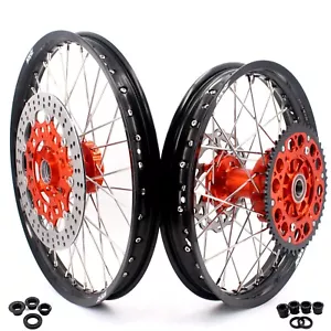 KKE 21/18'' Cush Drive Wheels Rims Set Fit KTM690 SMC 2008-2011 CNC Orange Hubs - Picture 1 of 11
