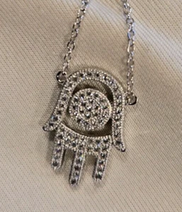 Sterling Silver SYMBOL OF AHIMSA CZ Crystals Pendant Necklace FREE SHIPPING! - Picture 1 of 3
