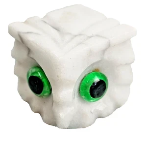 Marble Owl Face Green Googly Eyes Paperweight White Vintage Young Dragon Armor - Picture 1 of 9