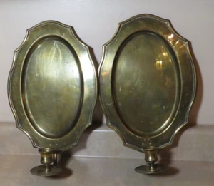 2 Vintage Metal Brass or Brass Finish Wall Sconces Oval Plate Design - Picture 1 of 9