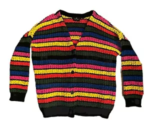Lazy Oaf Cardigan Sweater Womens Sz M Rainbow Striped Chunky Oversized - Picture 1 of 5