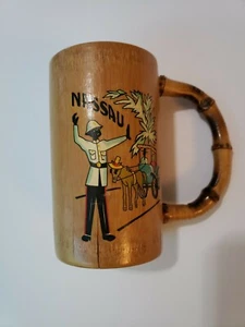 Vintage  BAMBOO WOOD Nassau Bahamas  MUG BAR BEER CUP with Handle - Picture 1 of 4