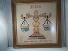 Vintage Embroidered Embroidery Needlepoint Sampler Zodiac Libra Scales Framed