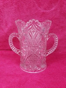 Vintage Brilliant Cut Glass 6" Celery Vase Ornate Sharp Etching -Two Handle - Picture 1 of 7