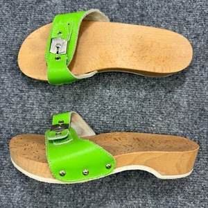 Dr Scholls Sandals Womens 6 Green Leather Strap Wood Original Made in Italy - Picture 1 of 14