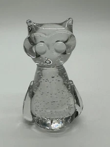 Vintage Clear Glass Owl Paperweight Controlled Bubbles Big Eyes Figurine - Picture 1 of 6