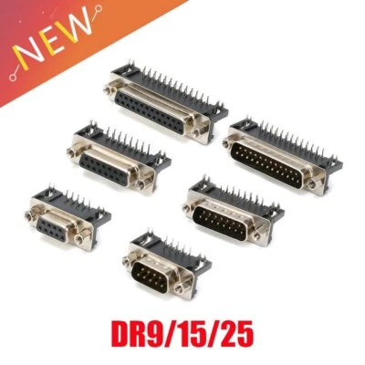 DR9 DR15 DR25 Hole/Pin Female/Male Right Angle Welded D-sub Connector RS232 - Image 1 of 4