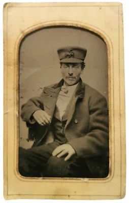 СЕРЕДИНА 19-ГО ВЕКА АМЕРИКАНСКИЙ АНТИКВАРНЫЙ ЧЕРНО-БЕЛЫЙ ПРОФЕССИОНАЛЬНЫЙ ПРОВОДНИК RR TINTYPE - Изображение 1 из 4