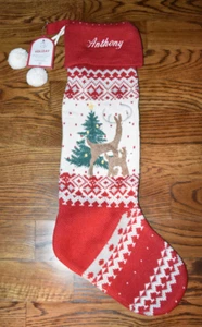 Pottery Barn Kids Hirsch Erbstück Strick Weihnachtsstrumpf Anthony Monogramm - Bild 1 von 3