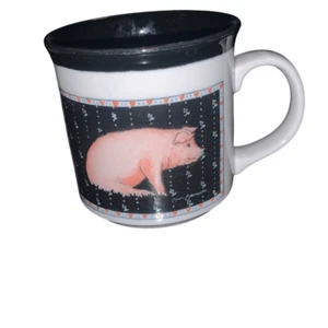 Taza de gres vintage Otagiri Japón levantada en relieve rosa cerdo estampado corazón taza A Ch - Imagen 1 de 12