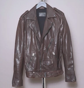 ALL SAINTS Leather Jacket LARGE Mens Brown Biker Bomber Celebrity Grail VOLTAIRE - Picture 1 of 19