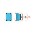 2.0 Ct Emerald Blue Simulated Turquoise Stud Earrings 14K Rose Gold Screw Back