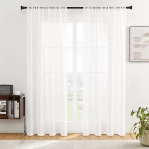 2 Panels White Sheer Curtains Gauze Voile Window Drapes Living Room Rod Pocket - Picture 1 of 34