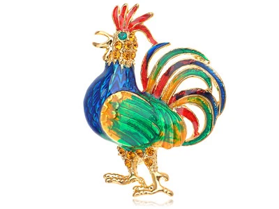 Gold Tone Multi Light Topaz Colored Rhinestones Chicken Rooster Hen Brooch Pin - Image 1 of 4