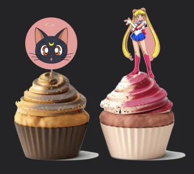 Toppers para cupcakes de celebración de cumpleaños Sailor Moon de anime Foto 1 de 4