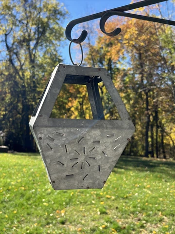 Vintage Antique Tin Punched Pierced Overhead Hanging Light Fixture Cover
