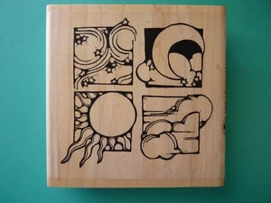 Elementare Quadrate - Sonne Mond Sterne & Himmel, großer Stempel Oase Gummistempel - Bild 1 von 2