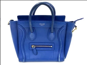 Celine Luggage Nano Shopper Leather 2WAY Handbag Blue JAPAN USED - Picture 1 of 10